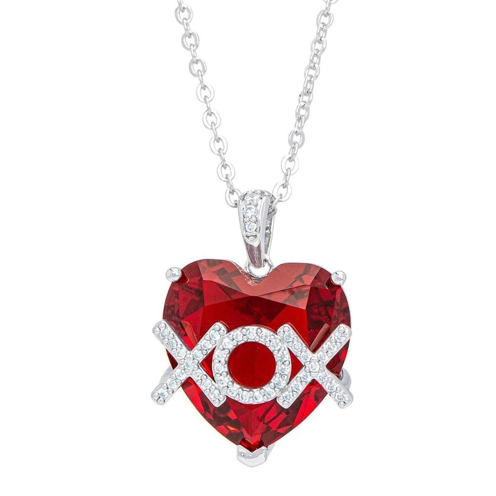 Macy’s XOX Heart Necklace Simulated Ruby CZ Silver Plated Women’s Jewelry